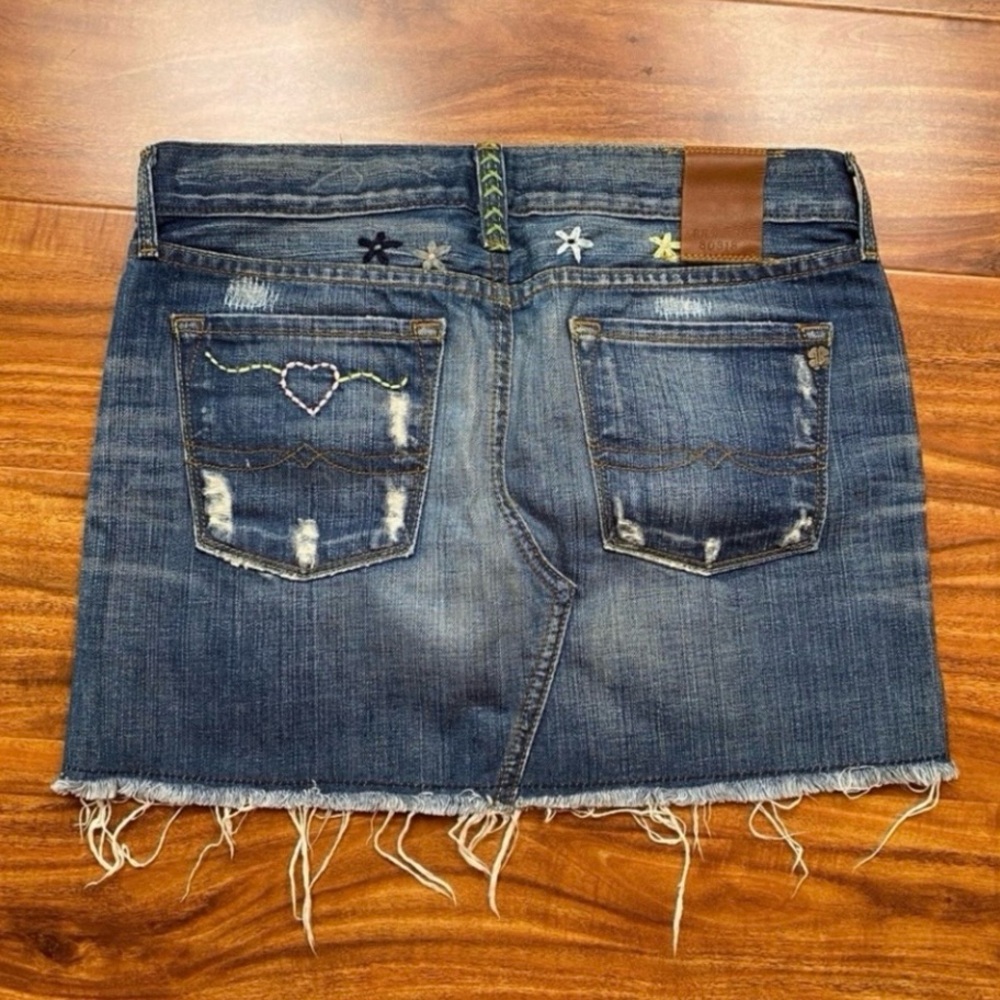 Lucky Brand Y2K Zoe Embroidered Patchwork Denim Mini Skirt Size 00 Boho Western - Picture 2 of 16